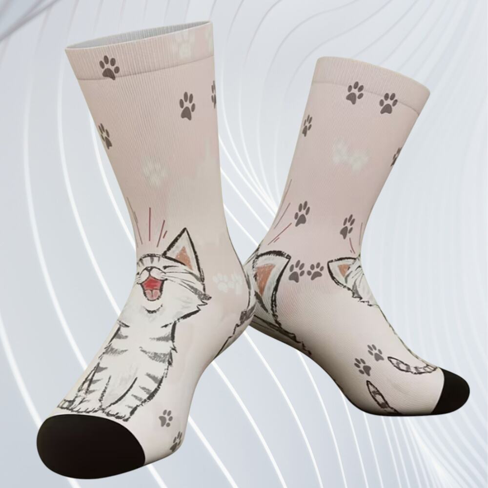 Cat Paw Print Crew Socks | Cute Cat Lover Socks | US 7–9.5